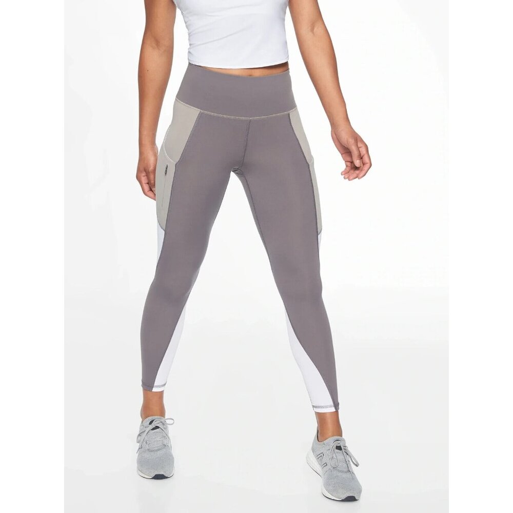 Athleta All In 7/8 Leggings Small Gray Colorblock Athletic Gym Workout Women's